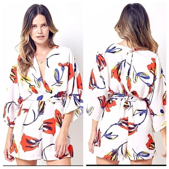 EUC Corey Lynn Calter Anthropologie Poppie Print Romper - Picture 1 of 9